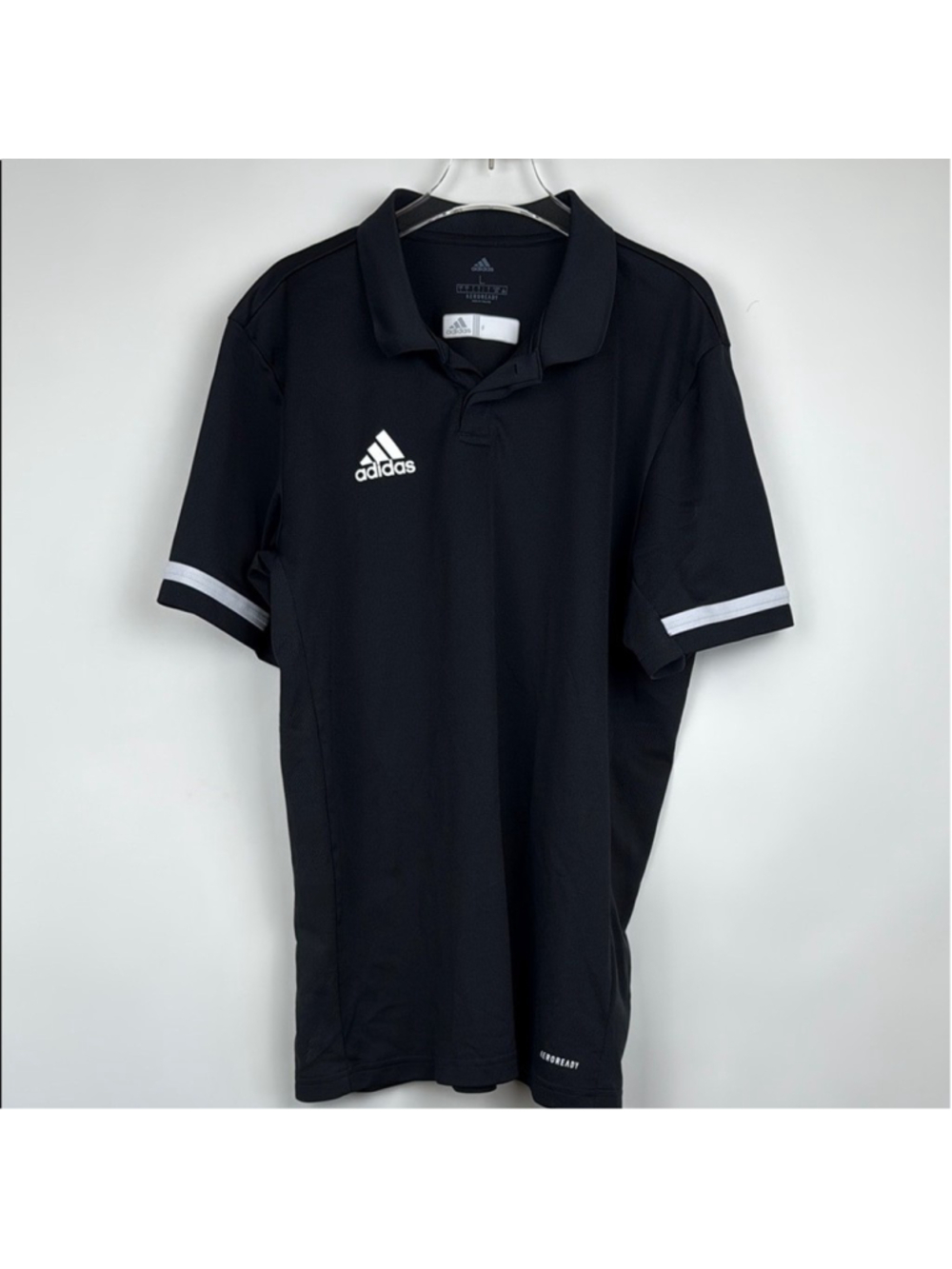 Adidas Aeroready Mens Golf Tennis Polo Black & White Short Sleeve Shirt Large